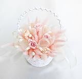 白いバスケットがとってもキュートなアレンジ ふわっふわのピンク色の ピンクのバラ pink rose プリザーブドフラワー