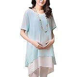 (マーシェル) Marshel マタニティ チュニック 半袖 バックリボン 重ね着風 軽やか素材 シフォン 産前　産後　長く使える おしゃれ 妊婦服 ブルー M