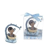 Lunaura Baby Keepsake - Set of 12 Boy Black Ethnic Baby Sitting in Hanging Basket Favors - Blue by L