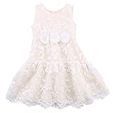 子ども女の子袖なしレース夏ワンピース (3-4歳, クリーム)