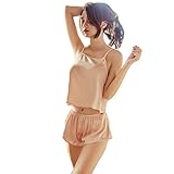 サテン キャミソール パジャマ 上下セット 背中開き クロップキャミ ショートパンツ レディース ナイトウェア ルームウェア 寝間着 セクシーランジェリー インナー 下着 (濃緑色, M)