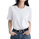 [Mmlnrc] Tシャツ レディース 半袖 [8.11オンス 綿100％ 厚手 透けない よれない]クルーネック 夏服 カットソー トップス 重ね着 丸襟 スポーツウェア カジュアル ゆったり 体型カバー 着痩せ おしゃれ 無地 快適 白tシャツ 黒tシャツ 春 夏 秋 (JP, アルファベット, L, 標準, 白)
