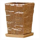 インテリアポット ミラッジオ トールスクエアー 21cm ブラウン 皿付 ／植木鉢