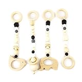 Customize Wooden Teether Soother Clip 4pc Baby Play Gym Pram Toy Toddler BPA Free Wooden Teething Ma