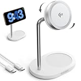 Qi2 Magsafe 対応ワイヤレス充電器スタンド iPhone 16 用、Threekey Qi2公式認証の15W超低温&PSE技術基準適合 磁気デスク充電ステーション 1∶1適合 置くだけ充電+60W Type-C ブレイドケーブル iPhone 15/14/13/12 および Airpods 用 (TZH103-White)