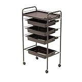 シンプルワゴン 5段 ( 引出し付 ) 幅48.5cm×奥行30cm×高さ86cm ダークブラウン [ エステワゴン ネイルワゴン キッチンワゴン マルチワゴン サイドワゴン キャスター付き 収納 業務用 サロン ワゴン ラック ]