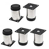 uxcell　調節可能　キャビネットの脚　50 x 80mm　シルバートーン　ブラック　5枚入り