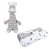 Under the Nile Nature's Nursery Flannel Swaddle Blanket Set, Tan Stripes/Animal Print with Toy (Gira