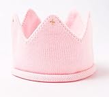 ベビー 用 ニット素材 の 王冠 ハット ( ハーフバースデー 誕生日 記念日 の ベビーアート に ) (薄ピンク)