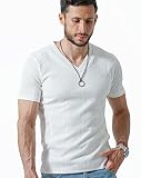[MENZ-STYLE] tシャツ メンズ 半袖 カットソー トップス ストレッチ vネック テレコ素材 テレコ ランダムテレコ スリム おしゃれ 人気(ホワイト L)
