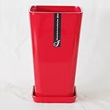 樹脂製ポット JENA 受皿付 カシスレッド □21cm ／植木鉢