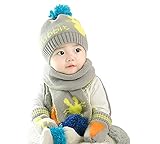 baby-mine（ベイビーマイン) ベビー&キッズ ニット帽 マフラー 手袋 あったか３点セット うさぎちゃん&ポンポン お誕生日プレゼント 御出産祝い (ライトグレー)