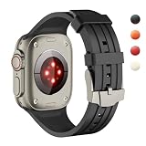 YOFITAR for Apple Watch バンド フッ素ゴム素材 49mm/46mm/45mm/44mm/42mm/41mm/40mm アップルウォッチ ベルト Series Ultra2/Ultra、10/9/8/7/6/SE/SE2/5/4 防水 蒸れない 通気性 汗に強い（42mm/41mm/40mm、ブラック）