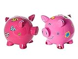Mousehouseギフトセット2 Large BigピンクPigお金ボックスおもちゃコイン節約貯金箱with Hearts and Flowers for Kids子供大人ギフト贈り物for Gir