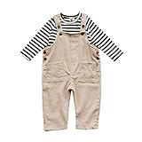 ALLAIBB ベビー服 サロペットパンツ オーバーオール キッズ Ｔシャツ ストライプ 長袖 男の子 size 80 (カーキ)