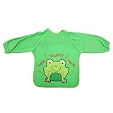 赤ちゃん・ベビー 裏ビニール どうぶつのデザイン 長袖ビブ スモックスタイ (ワンサイズ) (グリーン)