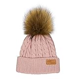MIOIM キッズ ニット帽 ポンポン ニットキャップ フェイク ファー 厚手 防寒 ベビー ビーニー (ピンク 2)