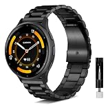 [KeeFos] 22mm バンド Garmin Venu 4 45mm/Venu 3 45mm/2/Forerunner 570 47mm/265/255/Vivoactive 4/Active対応 交換ベルト金属 ステンレス 調整簡単 長さ調整器具付き 交換バンド (ブラック)