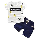 ハイキングフライ(Hikfly)ベビー服男の子女の子 赤ちゃん柔らかい綿ツーピース半袖 Tシャツ＆ショートパンツ セット (星) (S/6-12 ヶ月, 濃紺)