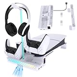 新型PS5 Slim/PS5 Pro用 横置きスタンド【新登場-2 IN 1】ps5 pro 水平スタンド 3段階風速調整冷却ファン 放熱改善 RGBライト付 PS5 Silm コントローラー 充電スタンド 同時充電 転倒防止 傷付き防止 地震対策 PS5 スタンド PS5 アクセサリー 固定ネジ付 PS5 Pro/PS5 Slim ディスク & デジタル版対応 新型PS5スタンド PS5周辺機器