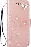 iPhone 12 手帳型ケース - スマホケース かわいい おしゃれ ストラップ付 カード収納 財布型 高級PUレザー 横置機能 マグネット式 薄型 シンプル (ローズゴールド)