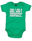 (そう、私は女の子、そしてサッカーを知っている。) Yes. I Am A Girl And I Understand Football., プリント　ベビースーツ - グリーン/白 12-18 ヶ月
