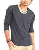 [スペイド] 七分袖Tシャツ メンズ Vネック Uネック Tシャツ 七分丈 無地 V U 【q922】 (M, U×チャコールグレー)