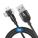 A.S Micro USB ケーブル 180°回転 マイクロ充電ケーブル 高耐久ナイロン編み （ 5v/2.4A充電） Android 充電
