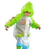 hibote 動物さんのレインコート 男の子 女の子 レインコート カッパ 雨具 85cm-100cm 新学期用 子どもレインコート リュックサックにも対応 収納ポーチ付き グリーン XS