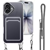 iPhone 17 用の ケース 背面ポケット カード収納 ショルダー iPhone 17 用の カバー 斜めかけ 肩掛け ストラップ 韓国 アイフォン17 用 スマホケース （ブラック）