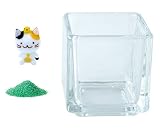 花市場直送便 ミニチュアガラス 三毛猫ひよこ & カラーサンド グリーン & 植え込み用グラス ニューブロックS