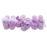 【３足セット】出産祝い かわいい ベビーソックス　新生児　赤ちゃん 靴下　滑り止め付き 可愛い 女の子 キッズ 柔らかいXS(0~12ヶ月)　S(12ヶ月~36ヶ月)(パープル)Gaorui（ガオルイ