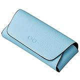 メガネケース フェイクレザー シボ柄生地 コバ仕上げ おしゃれ メガネモチーフ メンズ レディース セミハードケース ライトブルー 2100-04