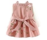 MARIAH(マリア)ワンピース　ノースリーブ　長袖 丸首　花の刺繍　フリル立ち襟 セット　子供服　キッズ　女の子　ピンク　95cm