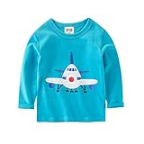PANCY 子供服 春秋 長袖 Tシャツ キッズ パジャマ 男の子 女の子 トレーナー 綿 飛行機 プリント(ブルー,110cm)