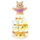 おむつケーキ 3段 プーさん くまのプーさん ディズニー 出産祝い ベビーギフト タオル ソックス パペット ラトル pooh13_14_15