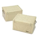 前から取り出せる収納ボックス（折り畳み／フタ付き／布タイプ） 2個セット (Mサイズ, ヒョウ柄アイボリー（レオパードアイボリー）)