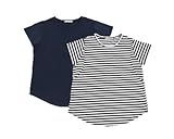 半袖裾ラウンド　授乳Tシャツ　2枚組（ネイビー×ボーダー）