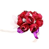 gloglowウェディング手首フラワーウェディング人工リボンローズ手首手Corsages花花嫁コサージュ装飾