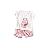 Pojour 夏 1-6歳キッズセット 上下セット Tシャツ+パンツ 子供かわいいボトルブラウス 綿 通気　白(90cm)