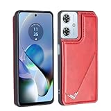 【 Antimam 】背面カード 手帳型ケース 対応 Motorola MOTO G64 5G/MOTO G64Y 5Gスマホバック​カバー （ レッド ）手作り お洒落シンプル 軽量 耐久性 カード収納 スタンド機能付き 財布型 落下防止 モトローラ モトG64 5Gケース g64 5g RED