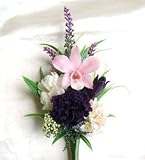お仏壇お供え小ぶりの仏花 祈り紫のカーネーションと薄桃色のデンファレ