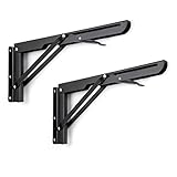 Sumnacon 2本セット 棚受け ブラケット おりたたみ アイアン 木の板 ブラケット 棚 支え L型 おしゃれ 耐荷重60kg ネジなし (29 * 13.5cm/ブラック)