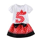 LittleSpring夏 ベビー 女の子 セットアップ お誕生日服セット 1-5歳 水玉柄 半袖 Tシャツ 水玉 ショートパンツ スカート 二点セット レッド スカート120