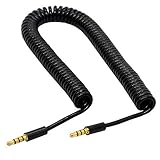 3.5mm 伸縮ケーブル、3.5mm 4極オスから3.5mm 4極オス ステレオオーディオケーブル コイルケーブル(3M)、AUXケーブル
