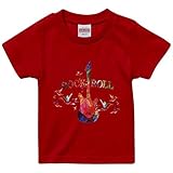 [igsticker] プリント Tシャツ キッズ 子供 110 サイズ size おしゃれ クルーネック 赤 レッド t-shirt 015807 ロック ギター カラフル