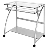 ガラス天板パソコンデスク (シルバー)