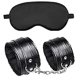 Chisafly SMグッズ SM拘束具 手枷 アイマスク ２点セット 手錠 目隠し SMプレイ ふわふわ 痛くない 調節可能 マンネリ解消 黒