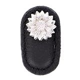 Vicenza Designs k1181 Carlotta Daisyレザーノブ、Large、ブラック、ポリッシュシルバー