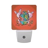 naanle 2つRabbit Behind Easter EggフローラルフラワーハートレッドオートセンサーLED Dusk to Dawnナイトライトプラグinインドアfor Adults